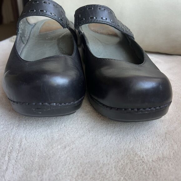 Dansko Solitaire Black Leather Mary Jane Clog Shoe Women 38 US 7.5-8 Casual Boho - Picture 10 of 16
